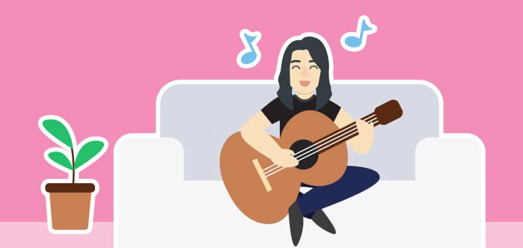 Burnout recovery Business owner playing guitar